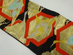アンティーク　亀甲に鶴・笠松模様織り出し袋帯（着用可）